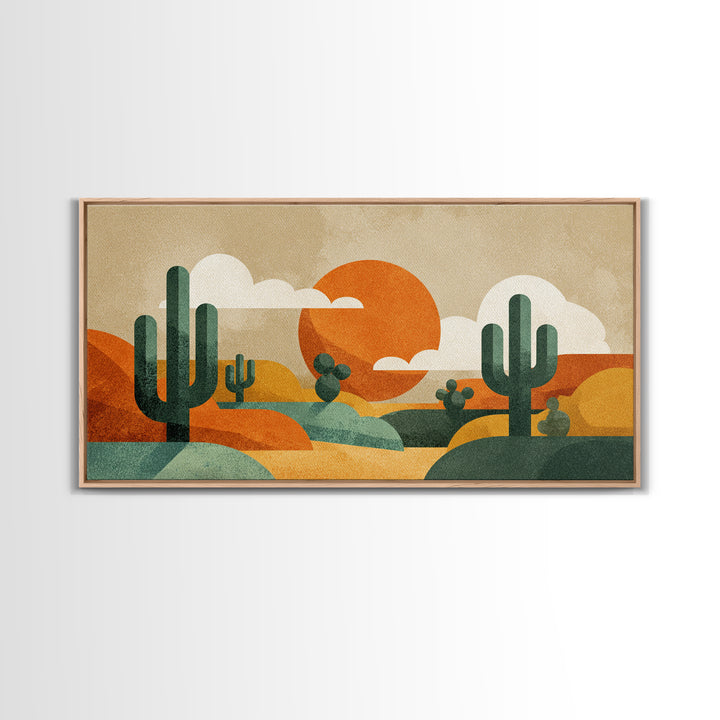 Abstract Cactus Desert Sun Wall Art, Midcentury Modern Print, Retro Orange Southwestern Decor, Geometric Landscape Poster