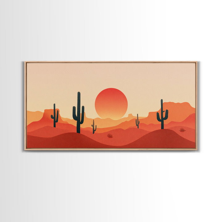 Red Desert Mesas And Cactus Wall Art, Midcentury Modern Sunset Print, Southwestern Landscape Poster, Warm Orange Decor Gift