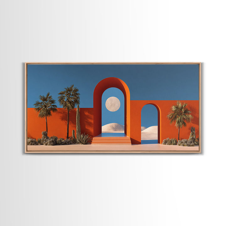 Orange Desert Portal With Moon Palms And White Dunes Wall Art, Midcentury Modern Southwest Decor, Palm Springs Landscape Print