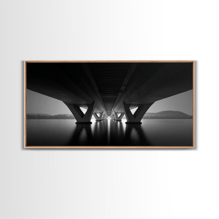 Moody Bridge Underpass Wall Art, Black And White Architectural Photography Print, Geometric Lines, Masculine Office Decor