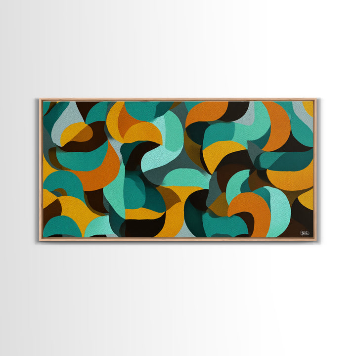 Teal Mustard Orange Organic Shape Abstract Wall Art, Midcentury Modern Geometric Print, Retro MCM Decor For Living Room Spaces