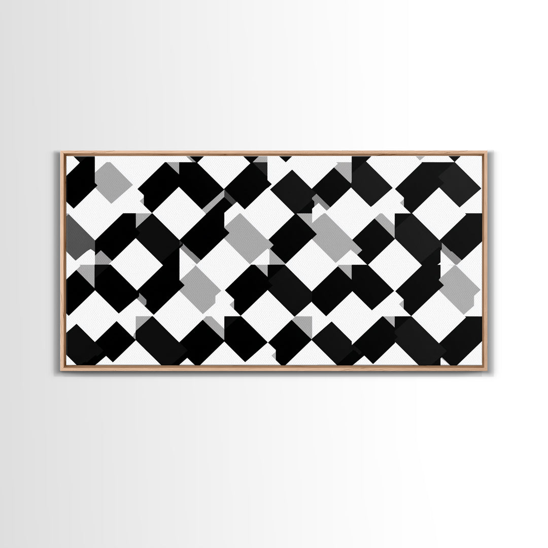 Black White Gray Geometric Diamond Pattern Wall Art, Mid Century Modern Abstract Print, Minimalist MCM Wall Decor For Office