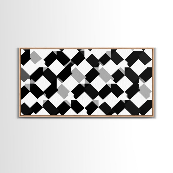 Black White Gray Geometric Diamond Pattern Wall Art, Mid Century Modern Abstract Print, Minimalist MCM Wall Decor For Office