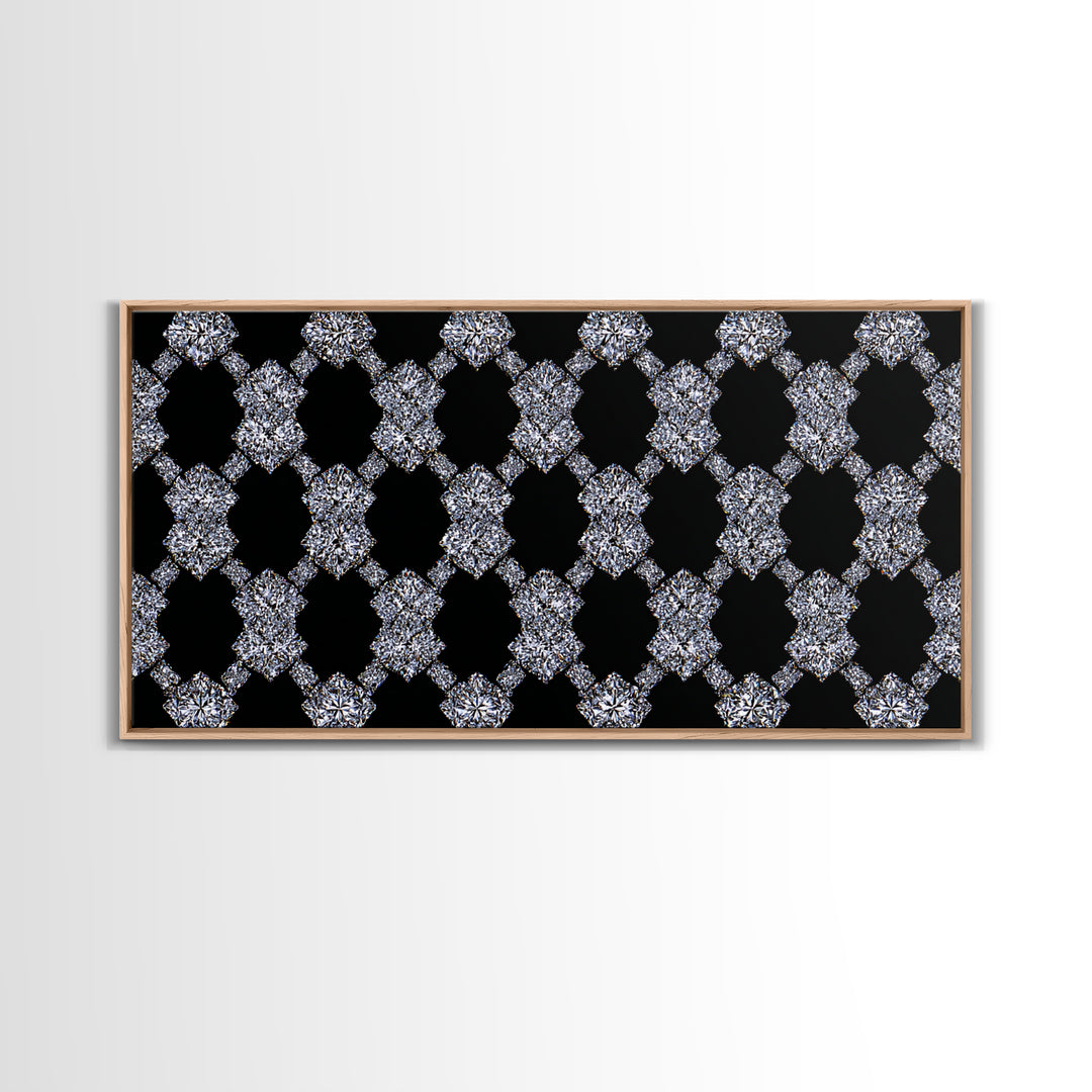 Silver Black Sparkle Diamond Lattice Wall Art, Glam Geometric Abstract Print, Modern Wall Decor For Bedroom Office Gallery