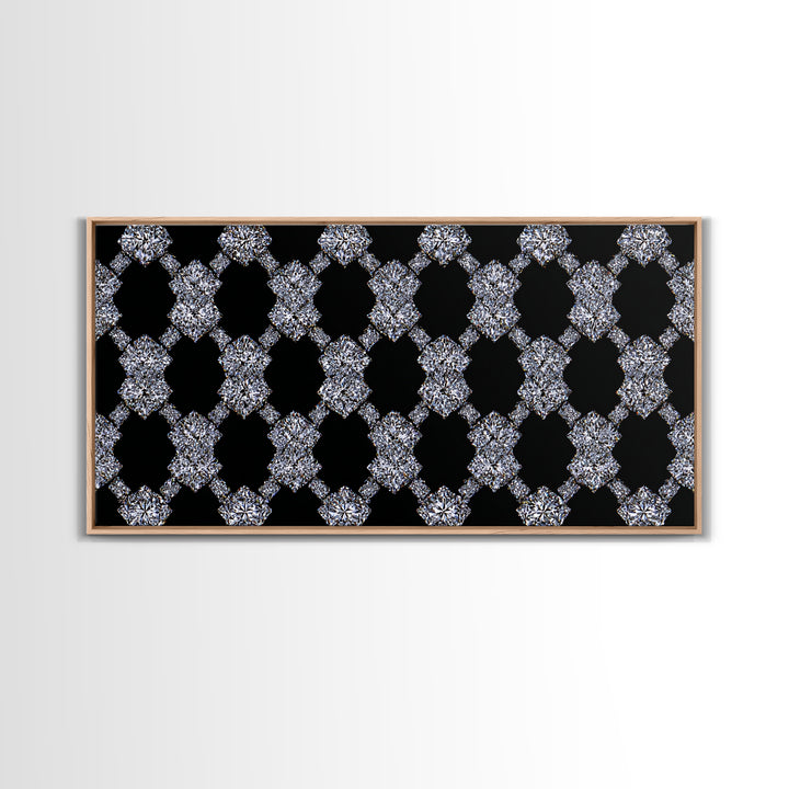 Silver Black Sparkle Diamond Lattice Wall Art, Glam Geometric Abstract Print, Modern Wall Decor For Bedroom Office Gallery
