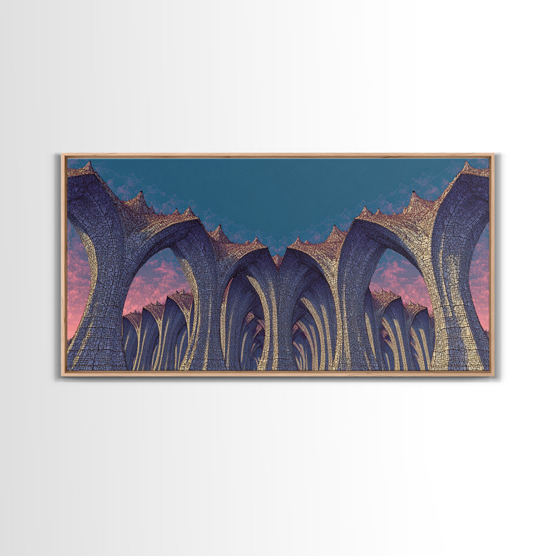 Gothic Blue Arches At Dusk Wall Art, Architectural Art Print, Midcentury Modern Decor, Abstract Wall Decor, Large Canvas