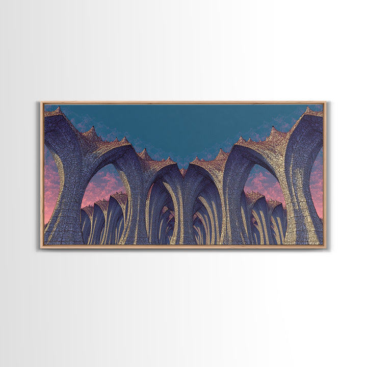 Gothic Blue Arches At Dusk Wall Art, Architectural Art Print, Midcentury Modern Decor, Abstract Wall Decor, Large Canvas