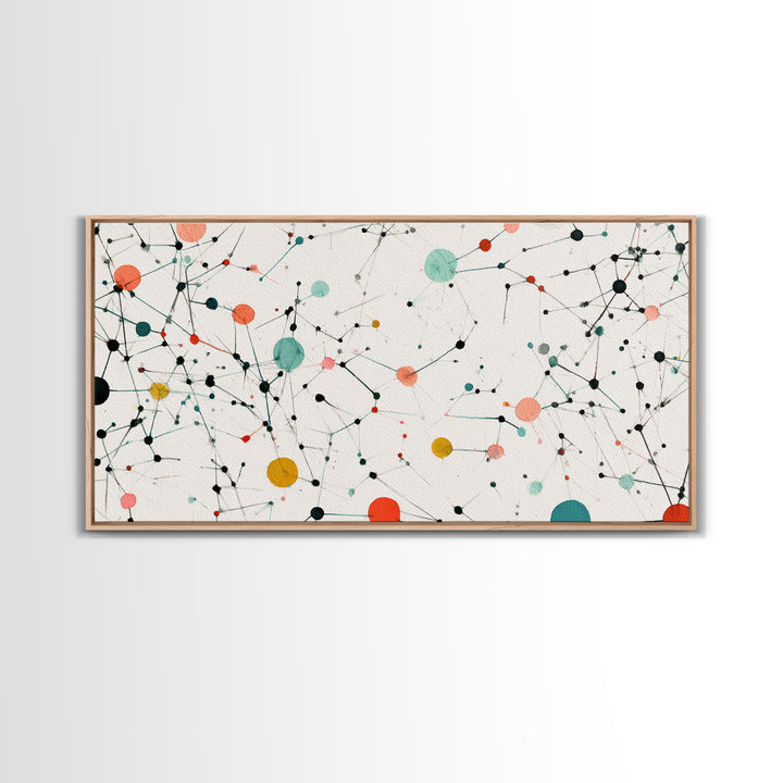 Teal Orange Molecular Network Abstract Wall Art, Midcentury Modern Art Print, Geometric Office Decor, Minimalist Home Decor