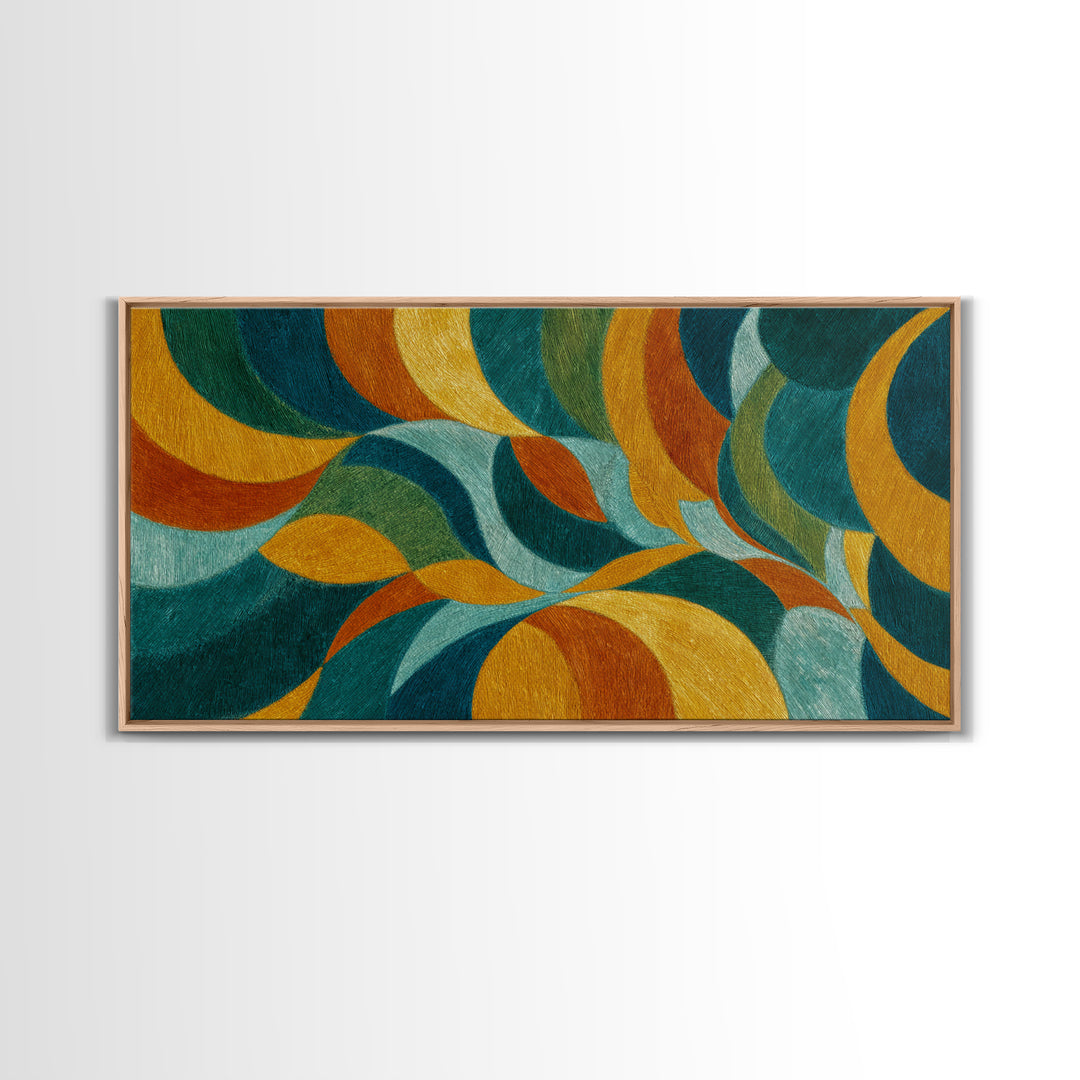 Teal Gold Orange Flowing Abstract Wall Art, Midcentury Modern Canvas Print, Retro Geometric Living Room Statement Decor Art