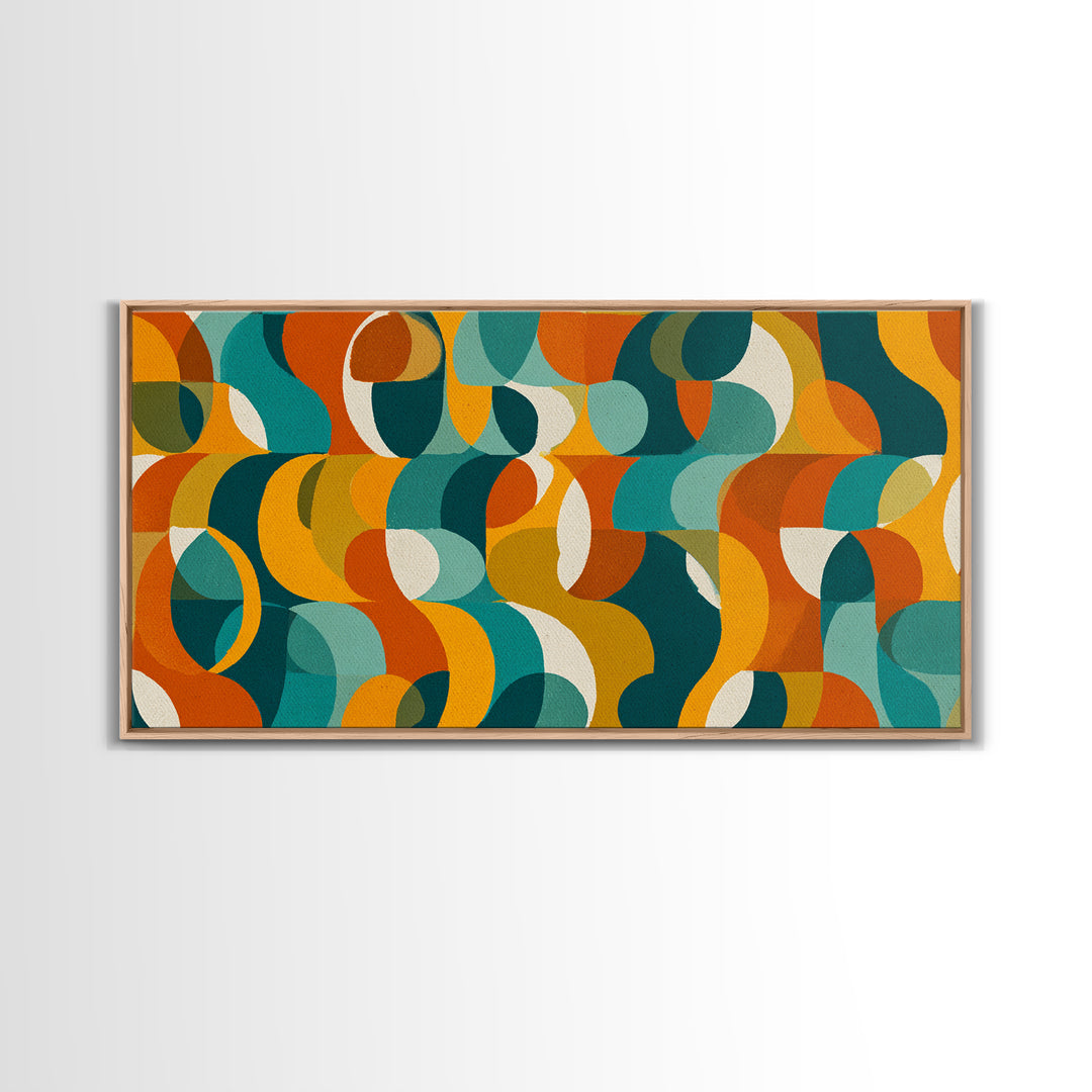 Teal Orange Mustard Geometric Pattern Canvas Print, Midcentury Modern Wall Art, Retro Bauhaus Living Room Decor, Bold MCM Home Decor Art