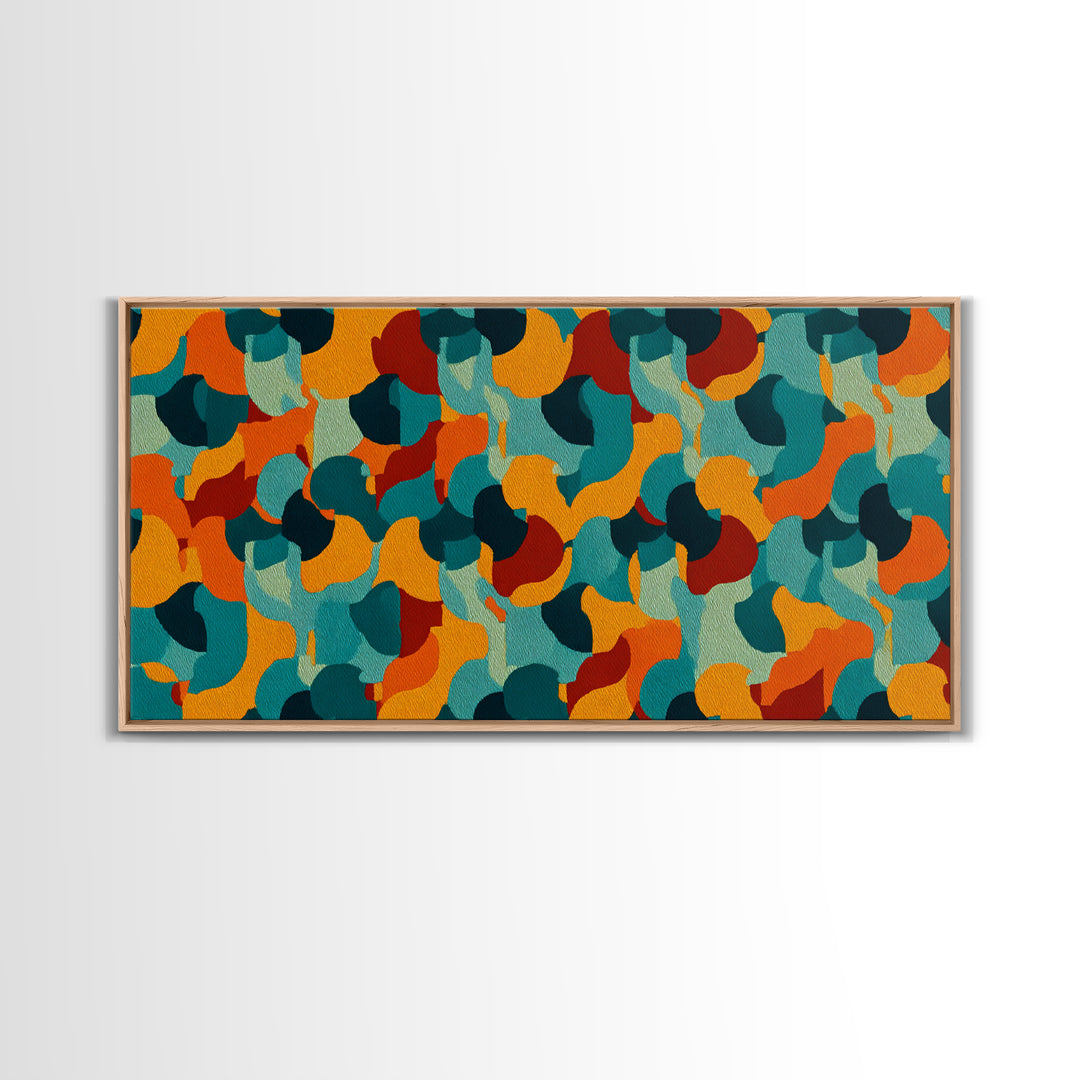 Teal Orange Gold Organic Abstract Wall Art, Midcentury Modern Canvas Print, Funky Retro Pattern Living Room Statement Decor