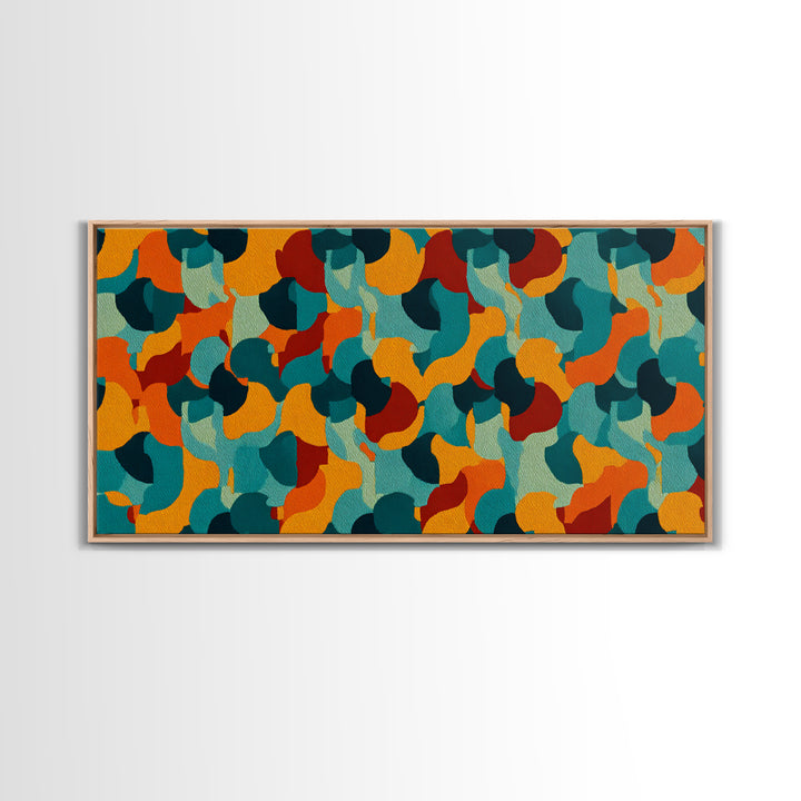 Teal Orange Gold Organic Abstract Wall Art, Midcentury Modern Canvas Print, Funky Retro Pattern Living Room Statement Decor