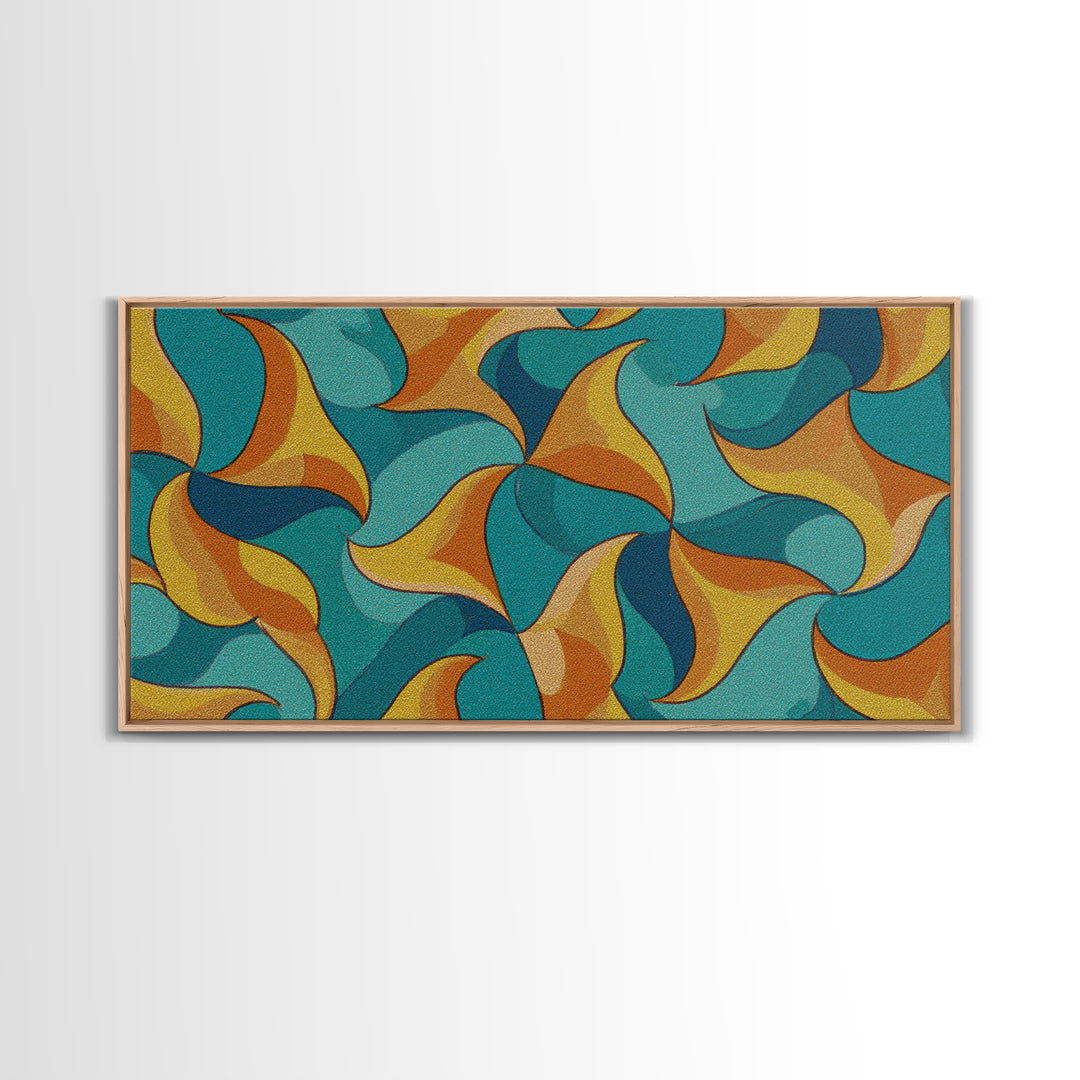 Turquoise Mustard Orange Boomerang Abstract Canvas Print, Midcentury Modern Wall Art, Retro Atomic Home Decor, MCM Living Room Statement Art