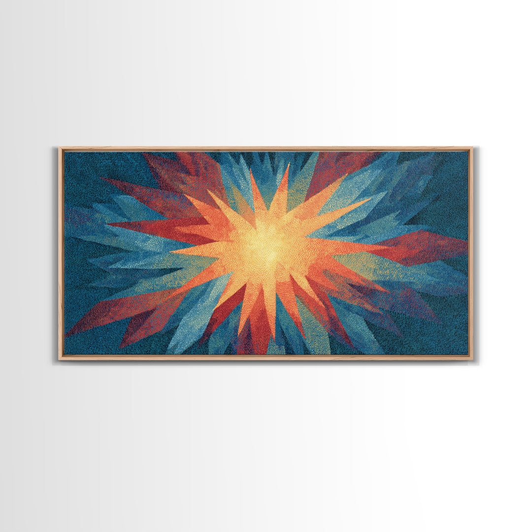 Red Blue Abstract Starburst Canvas Print, Bright Modern Wall Art, Space Abstract Art, Colorful Retro Home Office Decor Print