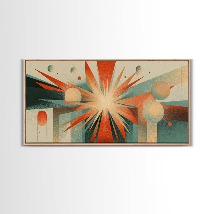 Cream Orange Teal Atomic Starburst Wall Art, Midcentury Modern Art Print, Geometric Abstract Decor, Retro Home Office Decor