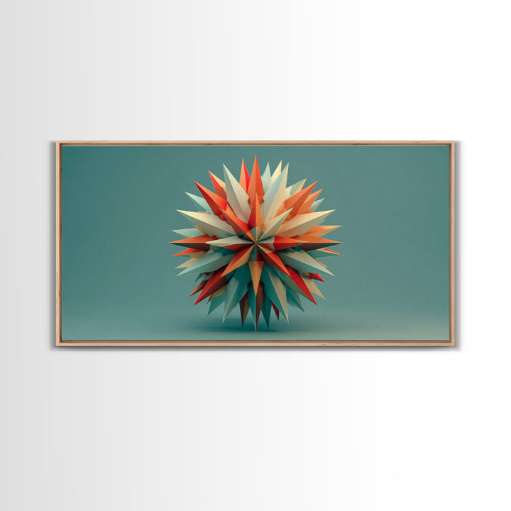 Floating Geometric Spiked Star Sculpture Canvas Print, Midcentury Modern Wall Art, Atomic Abstract Decor, Mcm Home Office