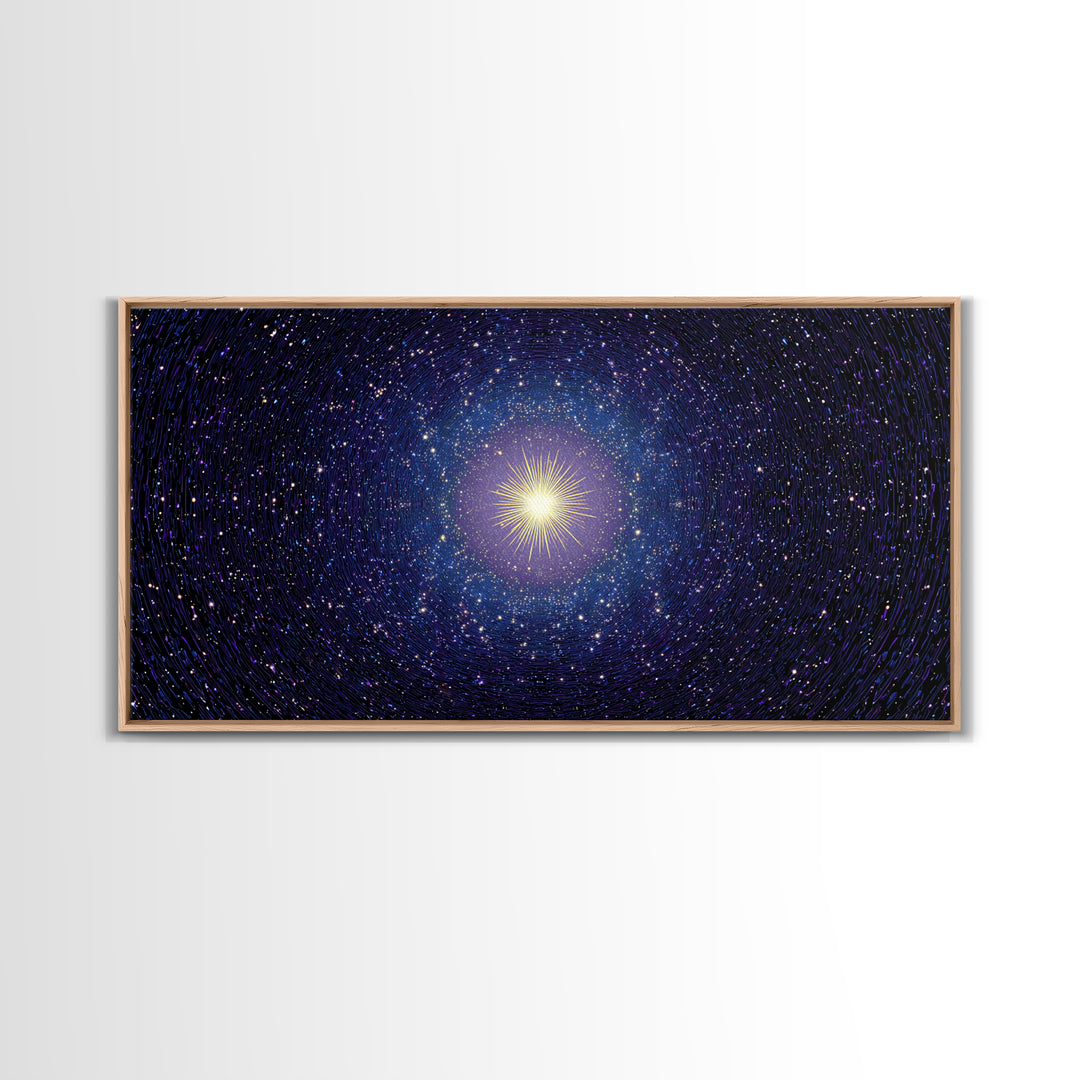 Blue Celestial Starburst Tunnel Canvas Print, Modern Abstract Art, Space Abstract Art, Cosmic Retro Art, Bedroom Wall Art