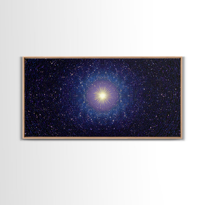 Blue Celestial Starburst Tunnel Canvas Print, Modern Abstract Art, Space Abstract Art, Cosmic Retro Art, Bedroom Wall Art