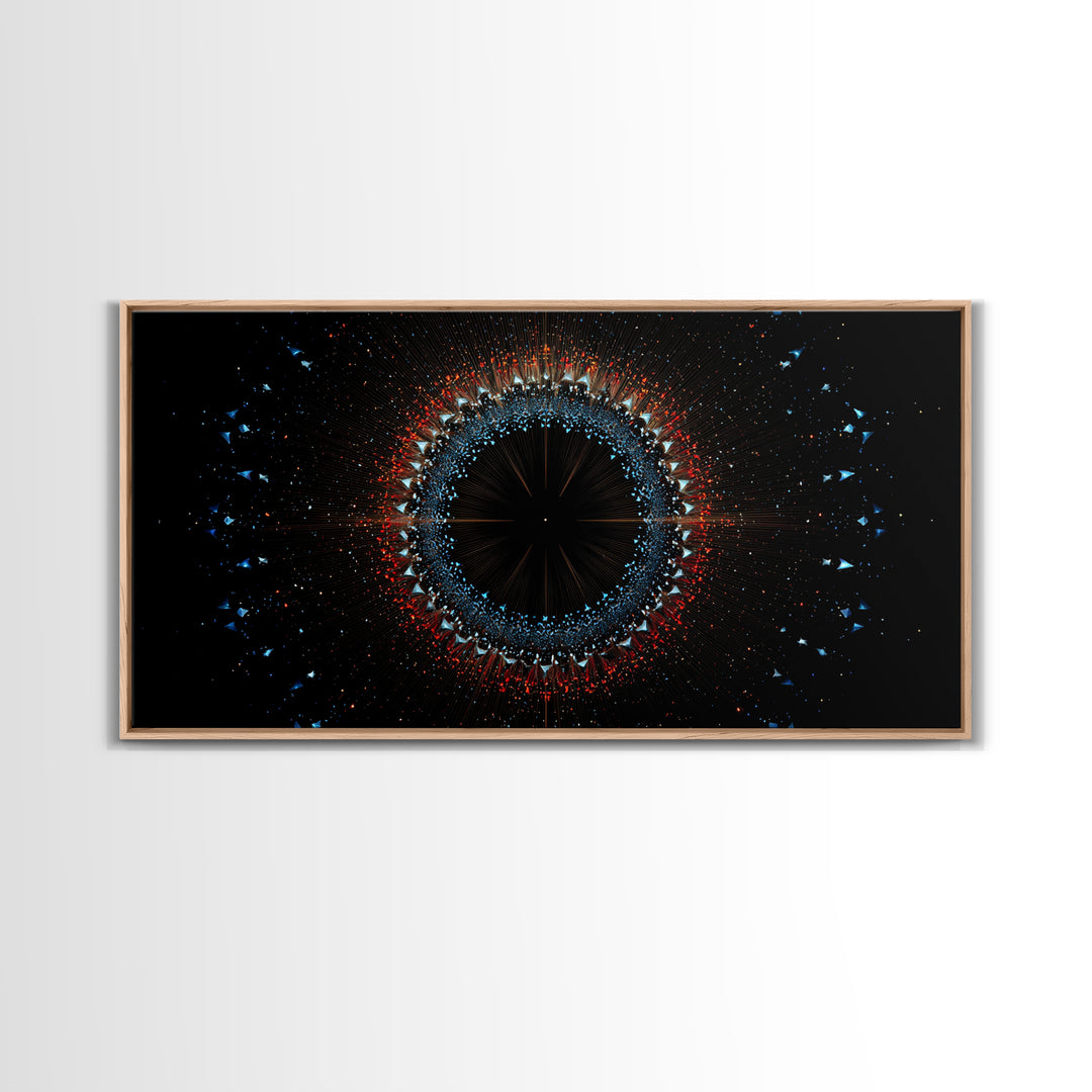 Dark Eclipse Particle Ring Framed Canvas Print, Modern Abstract Art, Space Abstract Art, Black Wall Art, Statement Wall Decor