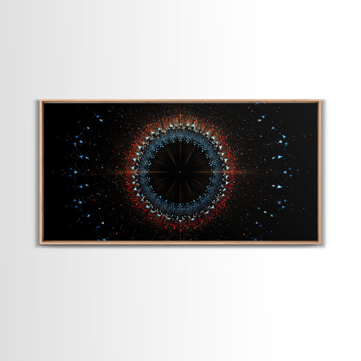 Dark Eclipse Particle Ring Framed Canvas Print, Modern Abstract Art, Space Abstract Art, Black Wall Art, Statement Wall Decor