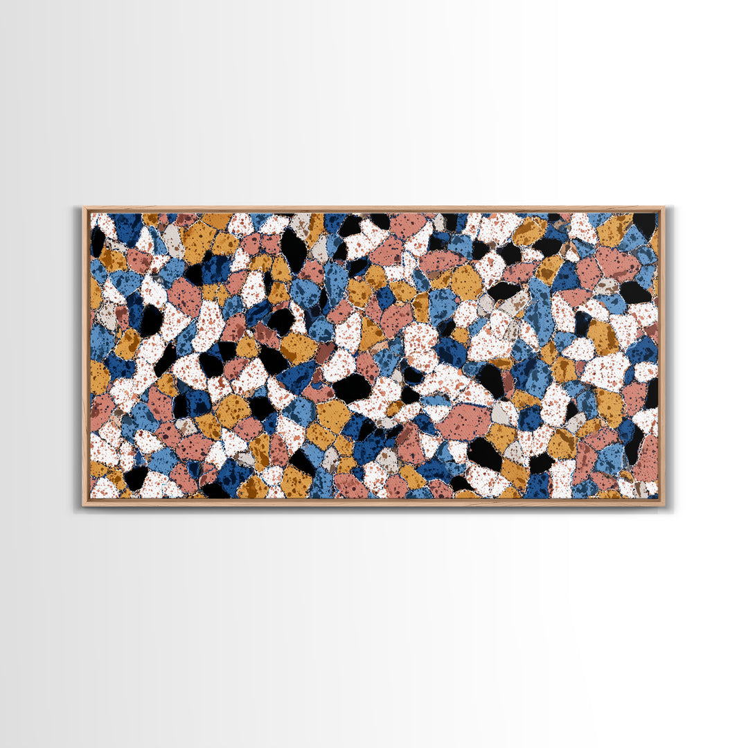 Speckled Blush Navy Terrazzo Mosaic Canvas Print, Modern Wall Art, Abstract Wall Art, Geometric Poster, Living Room Decor
