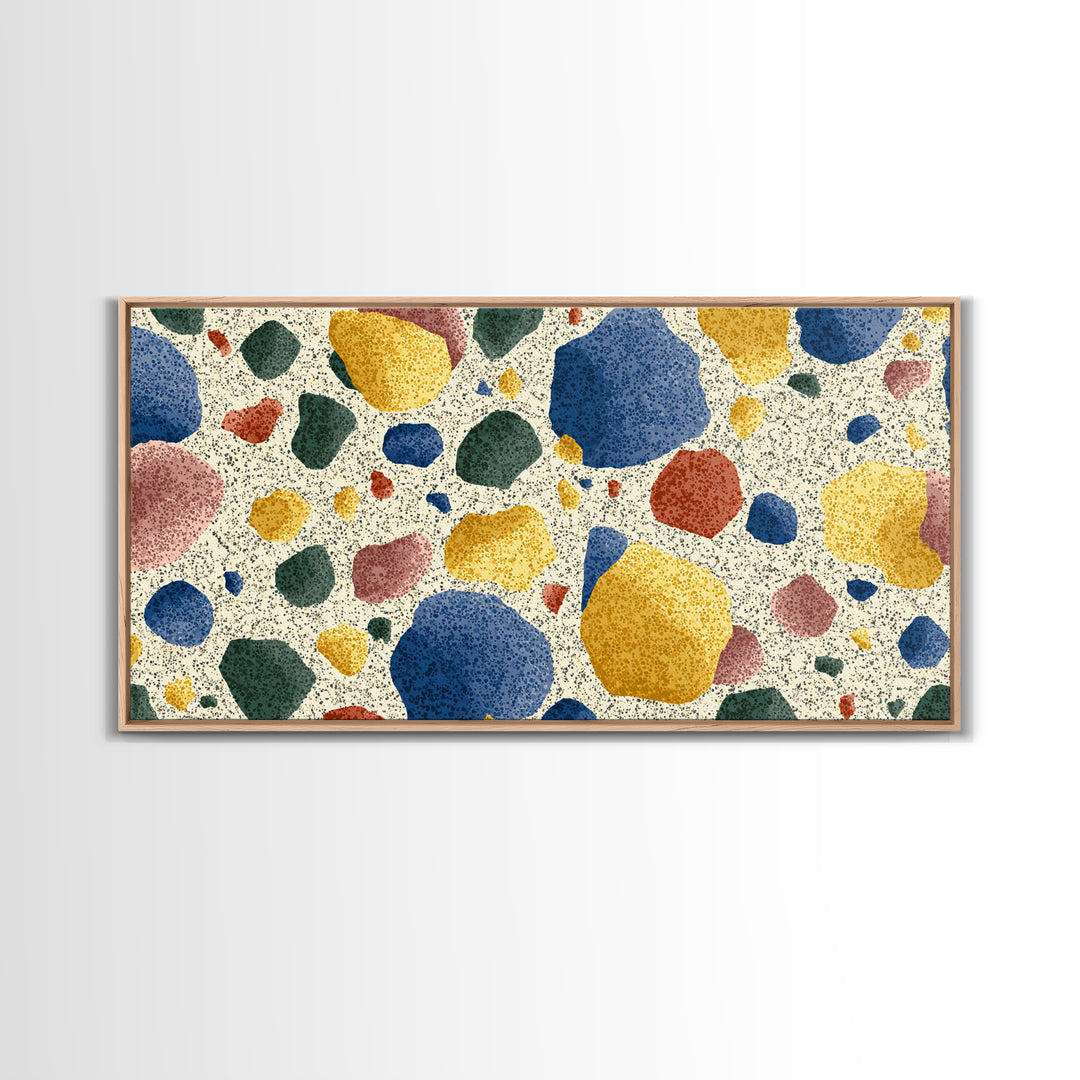 Soft Primary Terrazzo Pebble Canvas Print, Scandinavian Modern, Geometric Wall Art, Colorful Home Decor, Gallery Wall Art