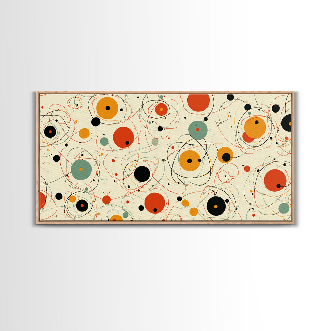 Orange Sage Atomic Circles Wall Art, Midcentury Modern Abstract Canvas Print, Retro Geometric Poster, Bold MCM Decor For Living Room