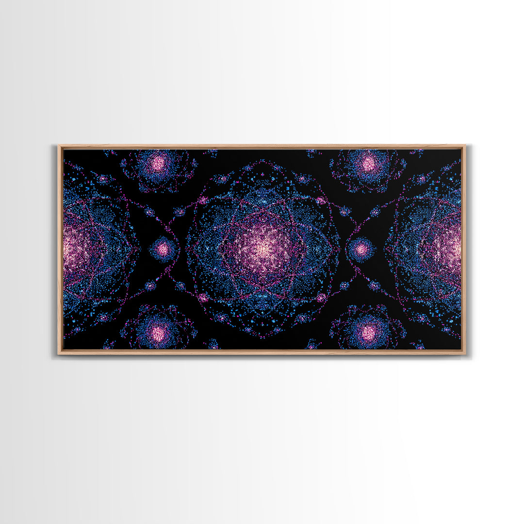 Pink Blue Particle Galaxies Canvas Print, Modern Abstract Wall Art, Cosmic Retro Poster, Space Decor, Colorful MCM Print