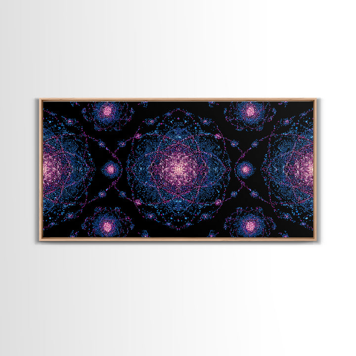 Pink Blue Particle Galaxies Canvas Print, Modern Abstract Wall Art, Cosmic Retro Poster, Space Decor, Colorful MCM Print