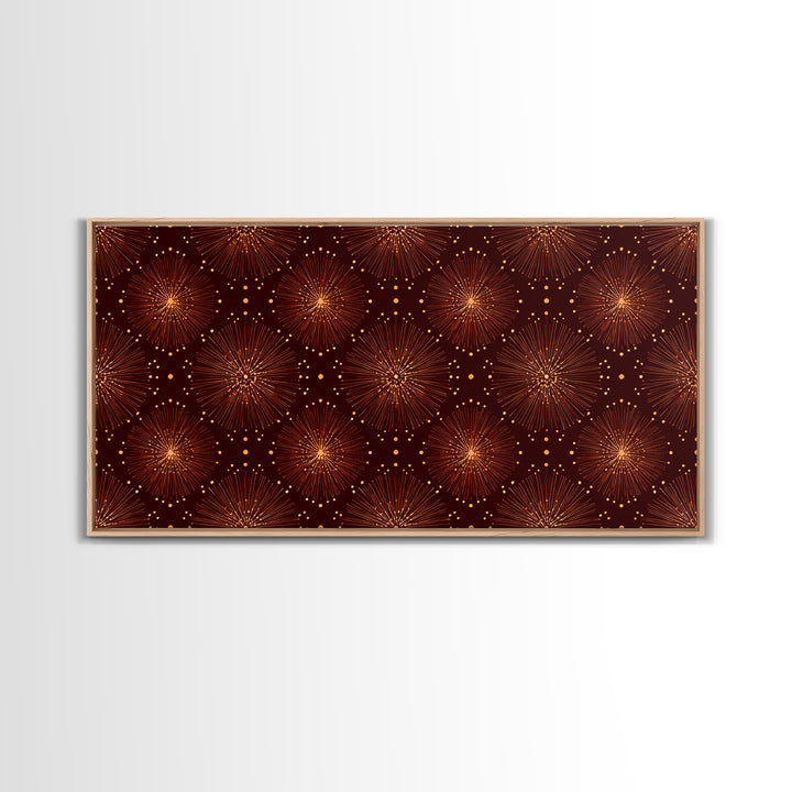 Gold Starburst Atomic Pattern Wall Art, Midcentury Modern Canvas Print, Retro 1950s Decor, Geometric MCM Home Poster For Living Room
