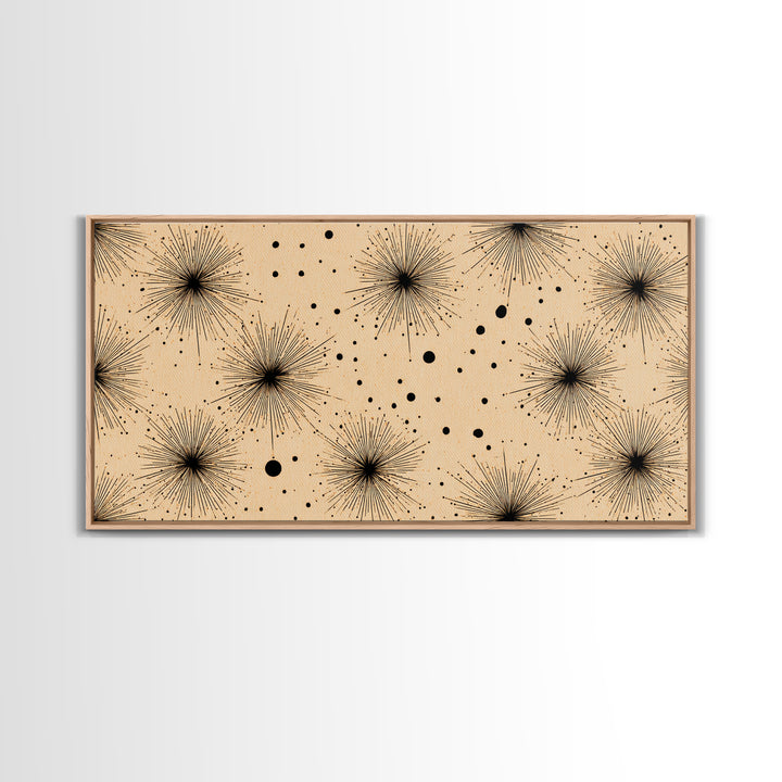Black Atomic Starburst Dots Wall Art, Midcentury Modern Minimalist Canvas Print, Retro Geometric Decor, Neutral MCM Poster