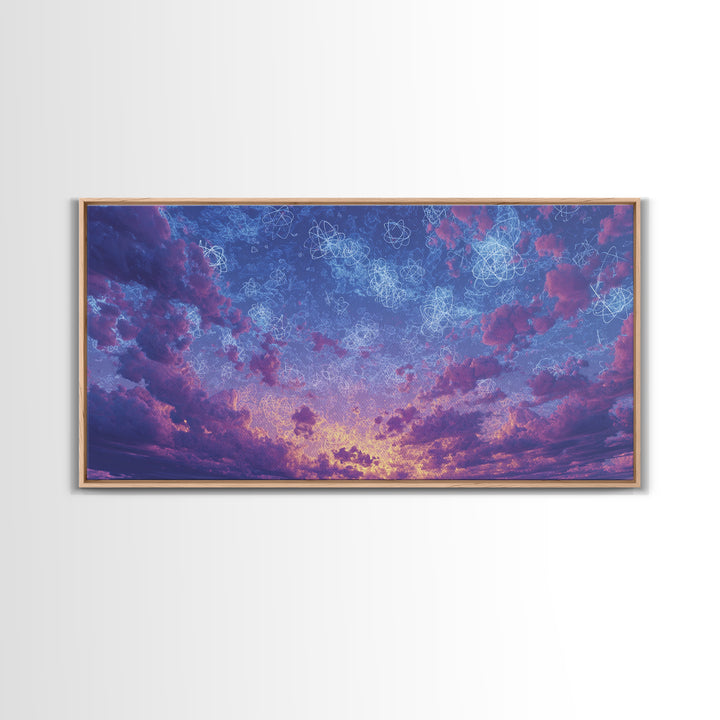 Dreamy Twilight Clouds With Star Diagrams Canvas Print, Modern Wall Art, Blue Purple Celestial Poster, Bedroom Decor Gift