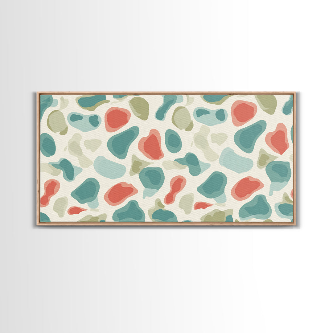 Pastel Terrazzo Organic Shapes Canvas Print, Midcentury Modern Abstract Wall Art, Sage Green Coral Decor, Minimalist Poster