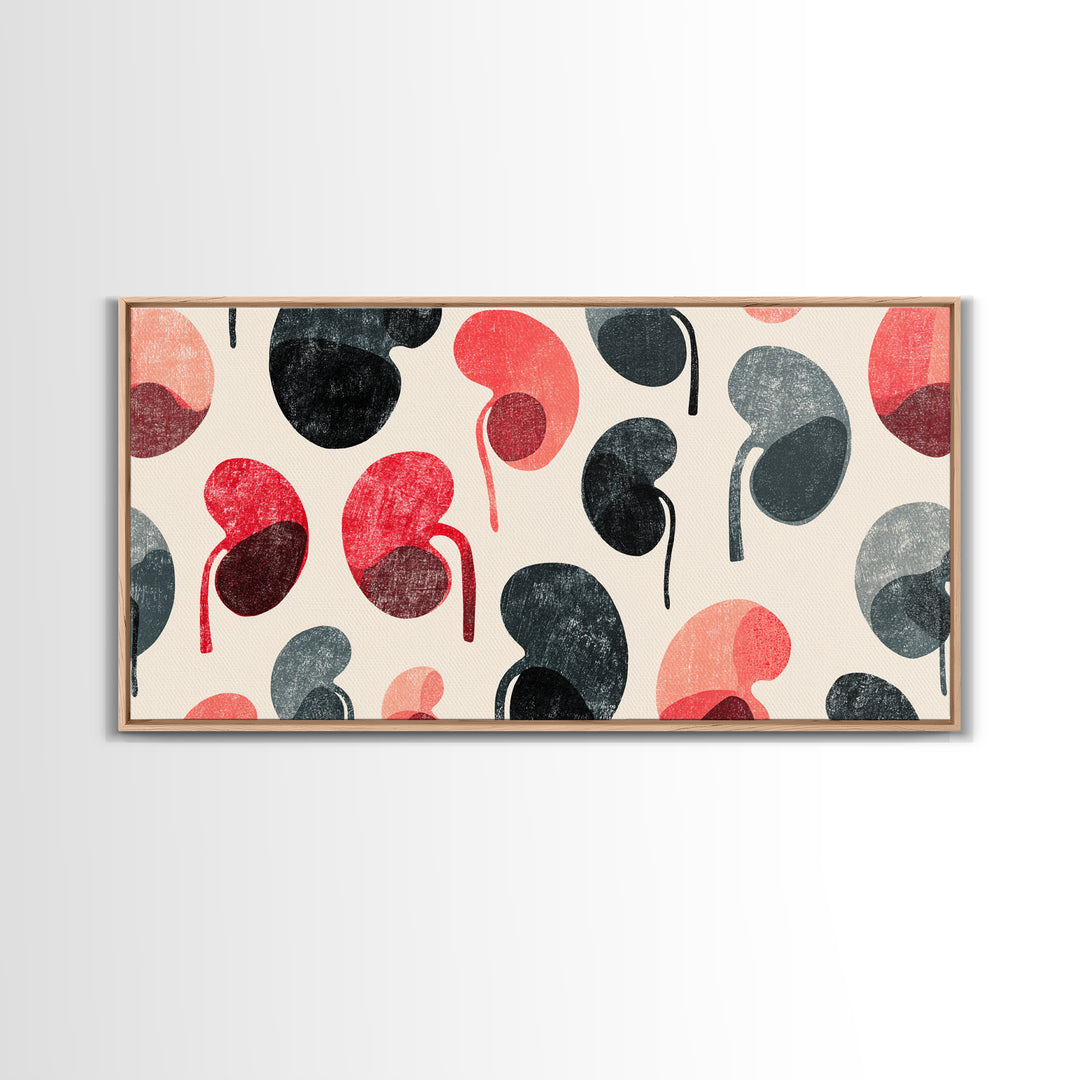 Red Black Kidney Bean Abstract Wall Art, Midcentury Modern Organic Shapes, Retro Geometric Poster, Bold MCM Home Decor Print