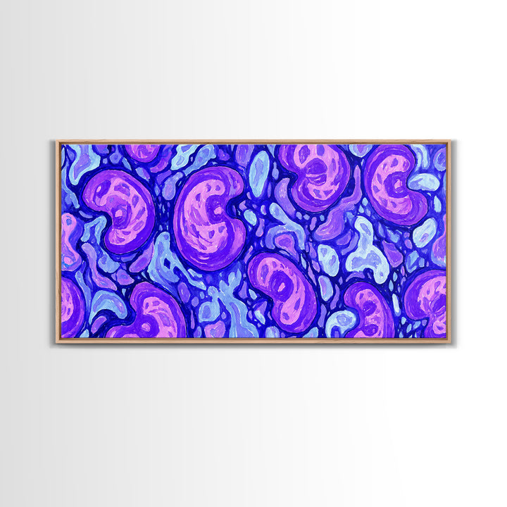 Purple Blue Psychedelic Organic Pattern Canvas Print, Modern Abstract Art, Groovy Wall Decor, Funky 70s Bedroom Art Print