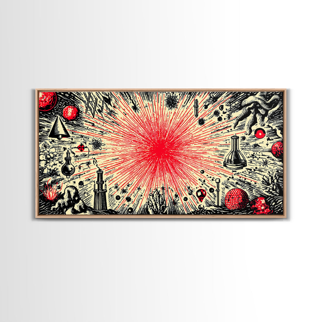 Red Atomic Starburst Science Collage Wall Art, Midcentury Modern Art Print, Retro Space Poster, MCM Wall Decor, Atomic Ranch Home Decor