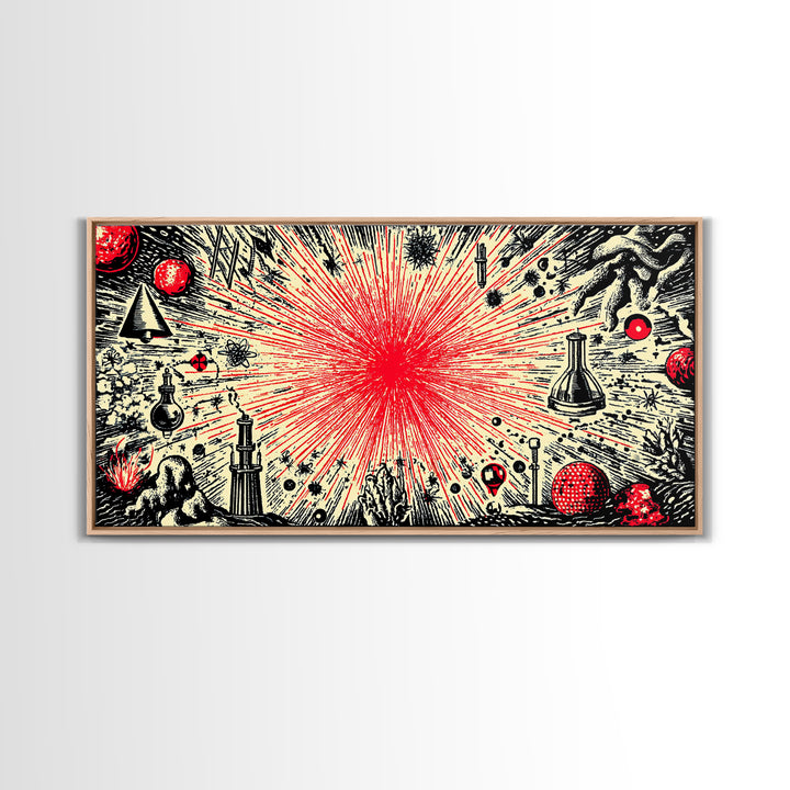 Red Atomic Starburst Science Collage Wall Art, Midcentury Modern Art Print, Retro Space Poster, MCM Wall Decor, Atomic Ranch Home Decor