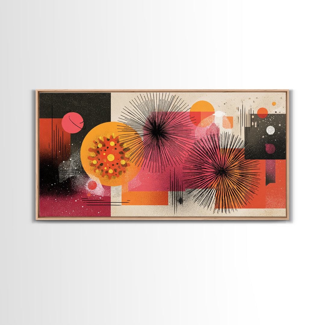 Pink Orange Abstract Starbursts Wall Art, Midcentury Modern Art Print, Retro Geometric Poster, Bold MCM Home Decor, Living Room Decor