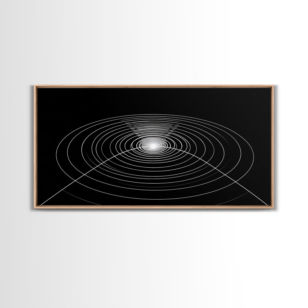 Black White Concentric Ripple Op Art Canvas Print, Minimalist Geometric Wall Art, Modern Abstract Poster, Sci Fi Home Decor