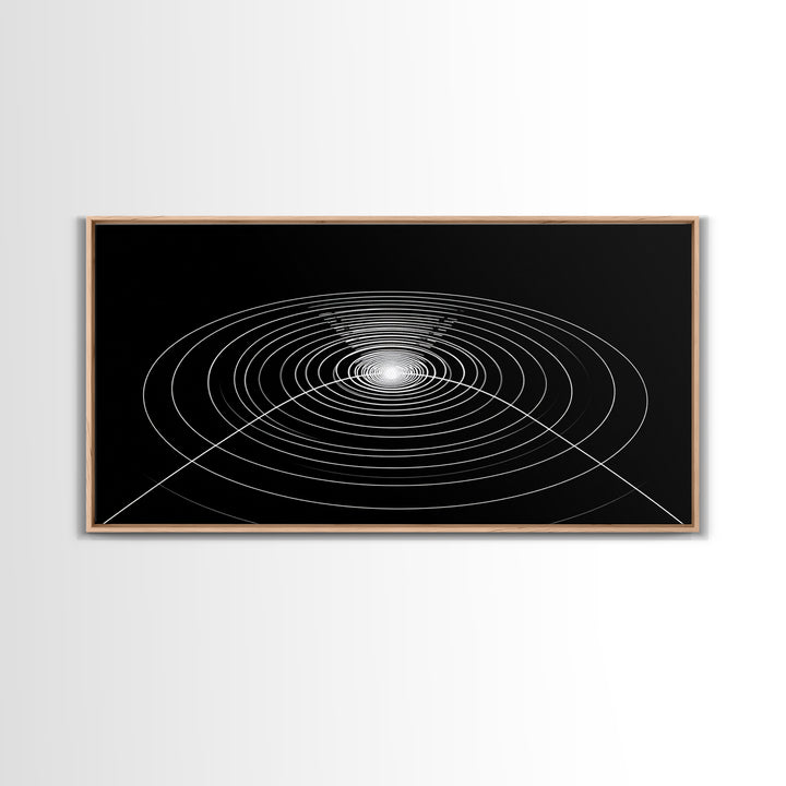 Black White Concentric Ripple Op Art Canvas Print, Minimalist Geometric Wall Art, Modern Abstract Poster, Sci Fi Home Decor