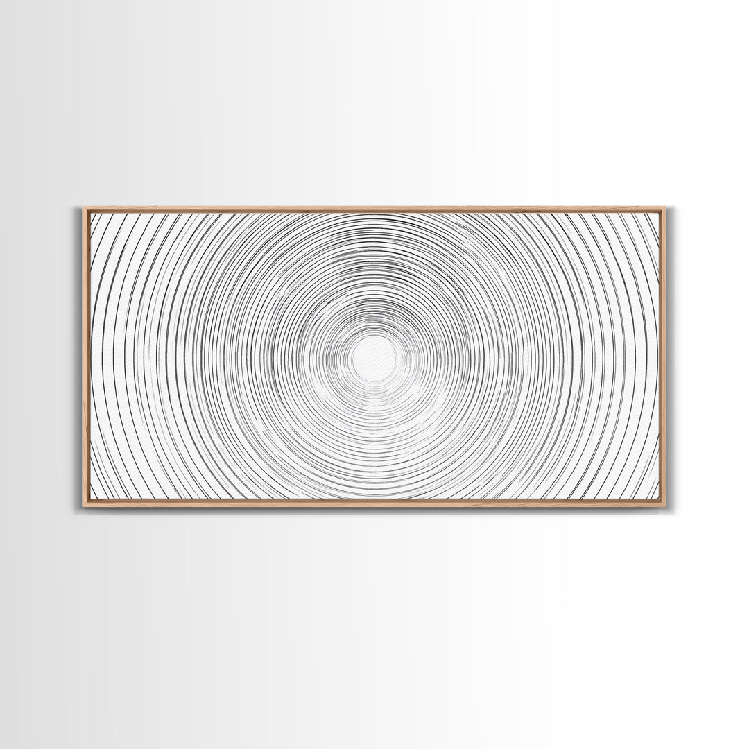 White Black Concentric Vortex Op Art Canvas Print, Minimalist Geometric Wall Art, Modern Abstract Poster, Home Office Decor