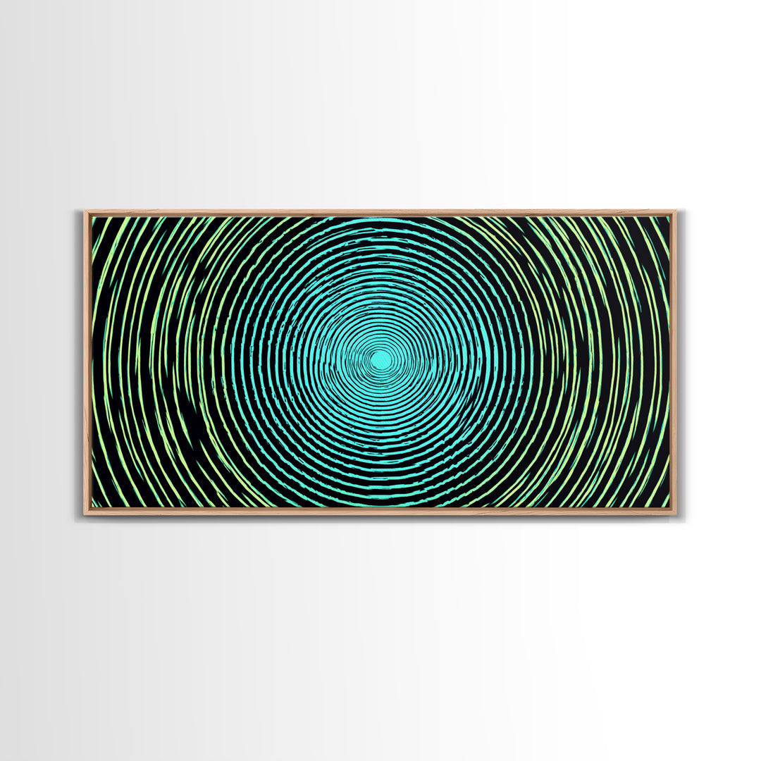 Turquoise Green Concentric Vortex Wall Art, Modern Abstract Op Art Print, Retro Geometric Poster, Psychedelic Home Decor