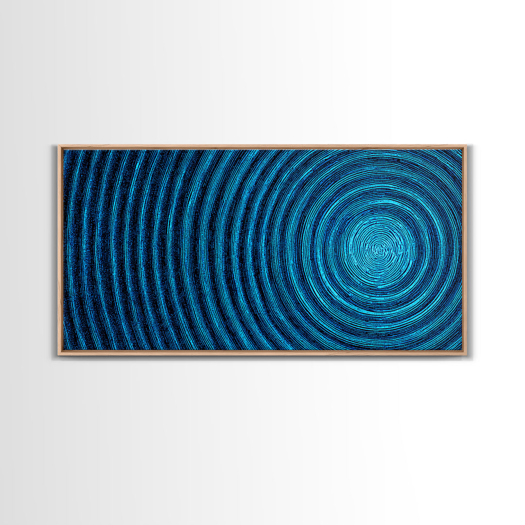 Blue Concentric Vortex Wall Art, Optical Abstract Poster, Modern Geometric Print, Retro Sci Fi Decor, Statement MCM Artwork