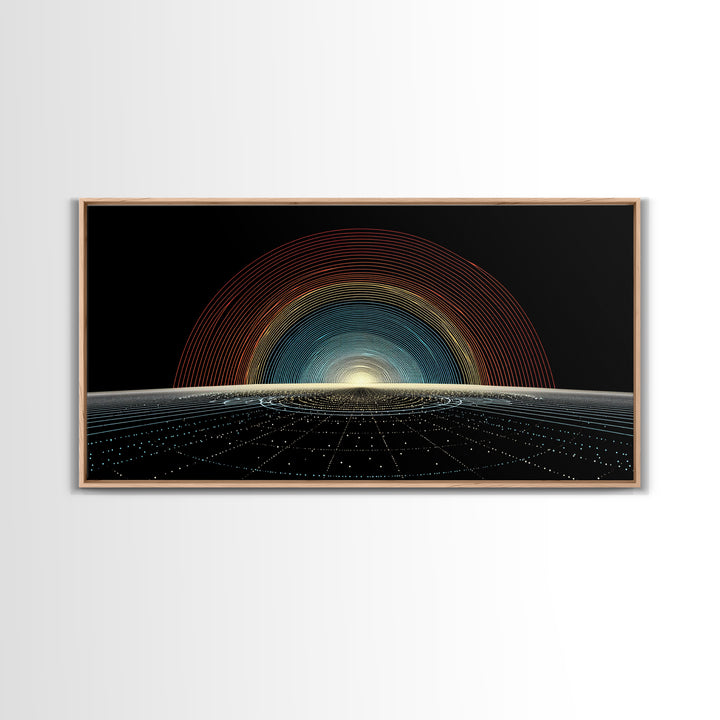 Retro Sunrise Grid Canvas Print, Midcentury Modern Abstract Poster, Atomic Space Decor, Bold MCM Wall Art For Living Room