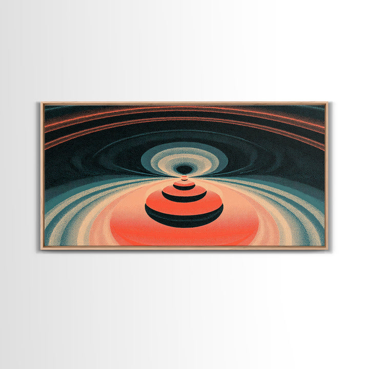 Red Orbital Target Wall Art, Cosmic Midcentury Abstract Print, Retro Geometric Space Poster, Modern MCM Decor For Home Office
