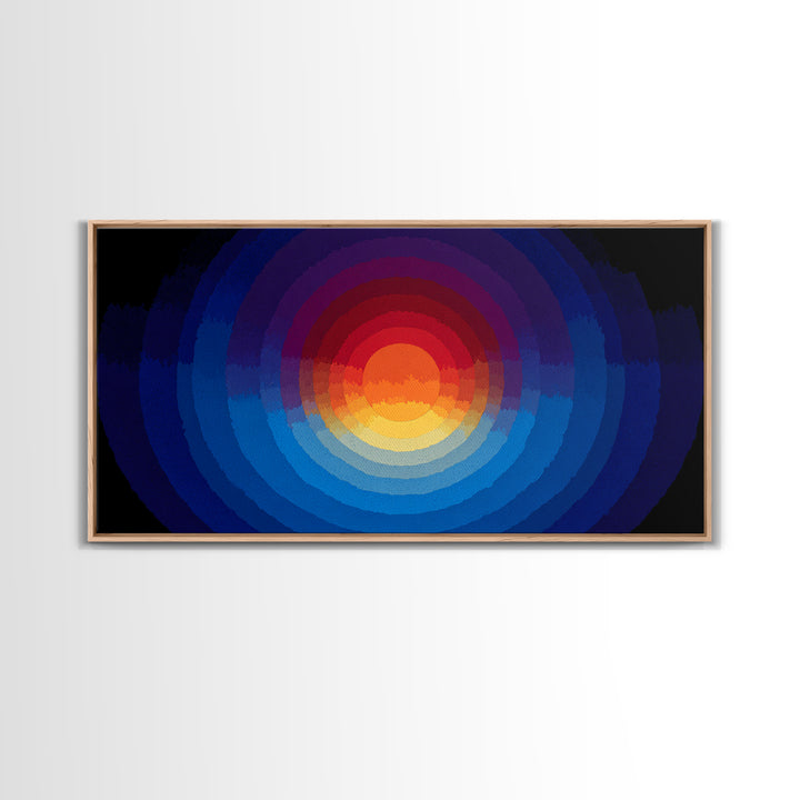 Radiant Layered Sunset Canvas Print, Midcentury Modern Abstract Landscape, Blue Orange Wall Decor, Retro Living Room Art