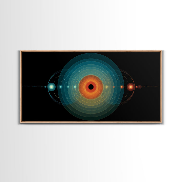 Solar System Orbit Canvas Print, Midcentury Modern Space Abstract, Teal Orange Circle Wall Decor, Retro Office Art Print Gift