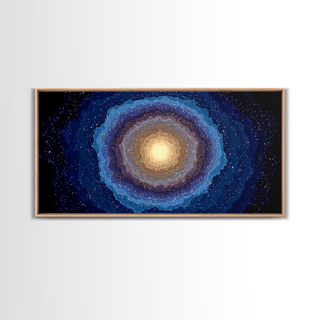 Blue Gold Galaxy Nebula Canvas Print, Modern Abstract Space Art, Starry Cosmic Wall Decor, Oversized Living Room Poster Print