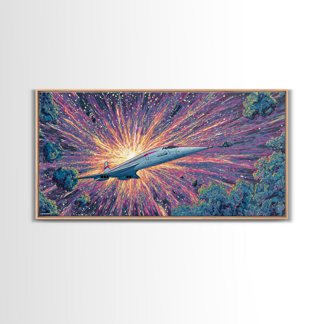 Retro Futuristic Jet Wall Art, Midcentury Sci Fi Airplane Print, Starburst Space Poster, Colorful Modern Home Decor Gift
