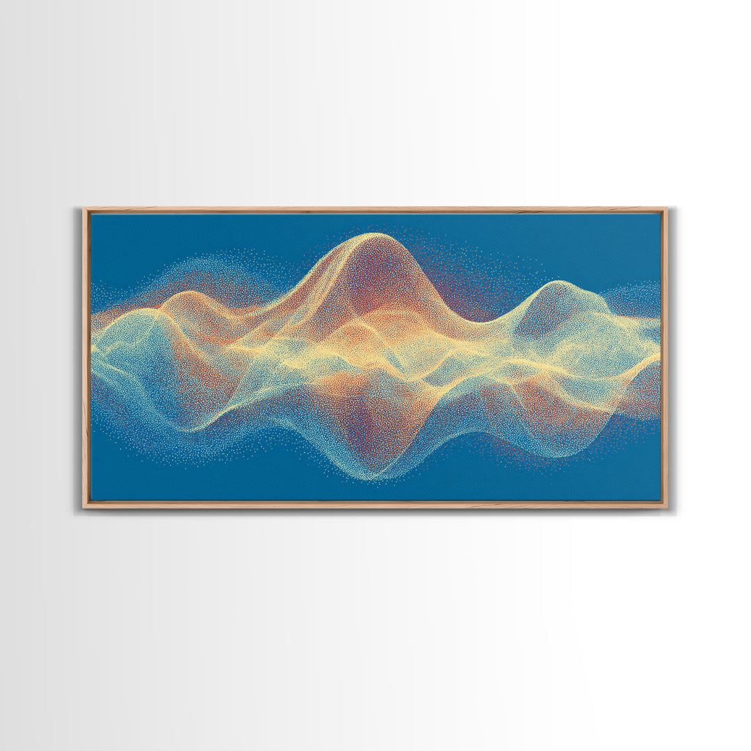 Colorful Particle Wave Canvas Print, Abstract Soundwave Landscape, Modern Digital Art, Blue Wall Decor, Music Studio Wall Art